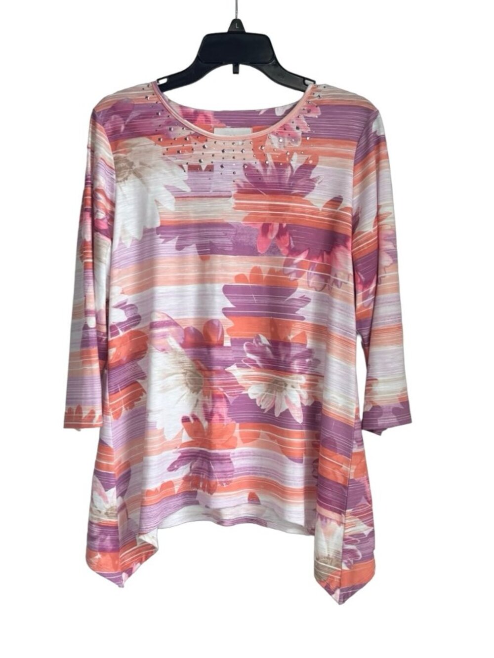 Alfred Dunner Top Sz Small 3/4 Sleeve Shark Tail Hem 42" Bust New